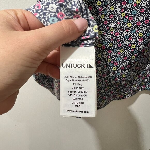 🌿 UNTUCKit Garganega Men's Navy Floral Short Sleeve Button-Up Shirt - XL - Picture 9 of 9